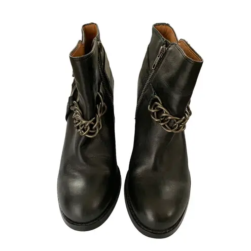 Ash Leather Ankle Moto Boots Heels Chains 6.5
