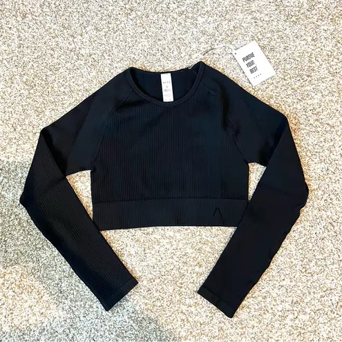 ACTA NWT Ribbed Seamless Long Sleeve Shirt in Black Size Small