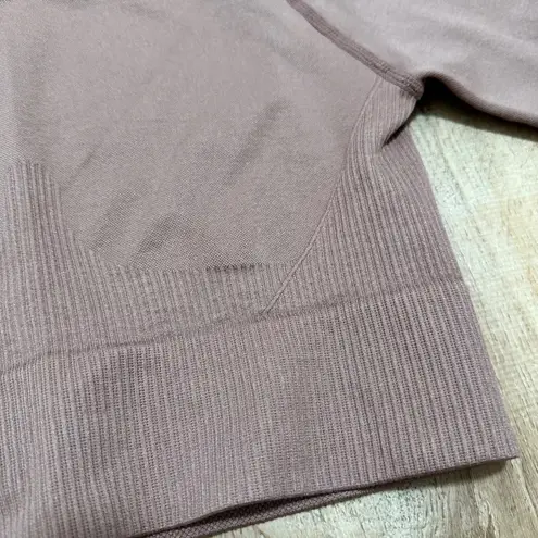 Seamless Ribbed Mauve Pink Long Sleeve Crop Top and Leggings Workout Set, Size S Brown