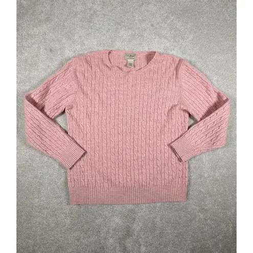 Vtg 90s LL Bean L Pink Lambs Wool Blend Cable Knit Sweater Pullover Size L