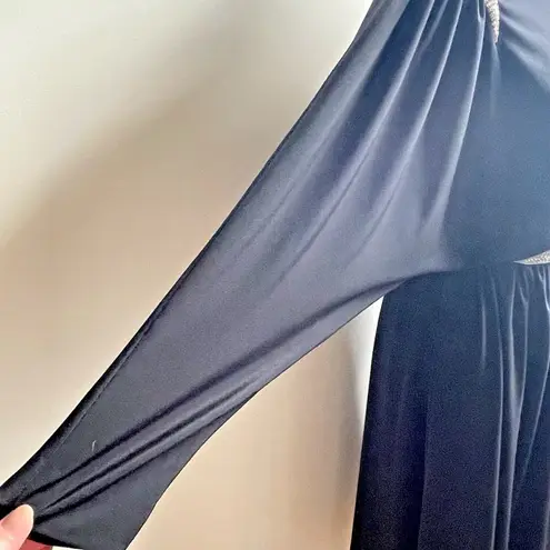 Vintage 80s Ricki Lane Nuit Black Batwing Dress Silver Beaded Small Medium