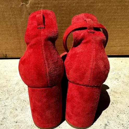 Lewit Emilia Ankle Strap Pump High Heels Almond Toe Suede Leather Red 35.5 5