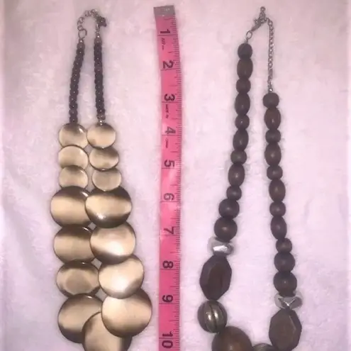 Set (2) Boho Wood Beaded Necklaces Brown