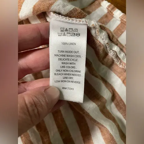 Artisan NY Top Stripe 100% Linen Cap Sleeve Pocket Detail Size Small