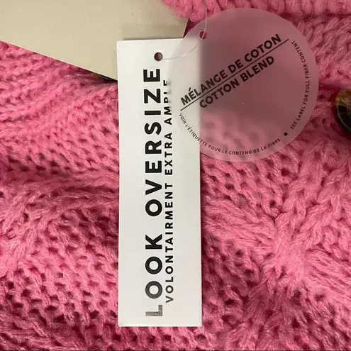 RD Style Cardigan Laure Cropped Cable Knit Bubblegum Pink Textured Size Med NWT