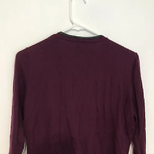 Ann Taylor  Plum Purple Vegan Faux Leather Trim Button Down Cardigan Sweater M