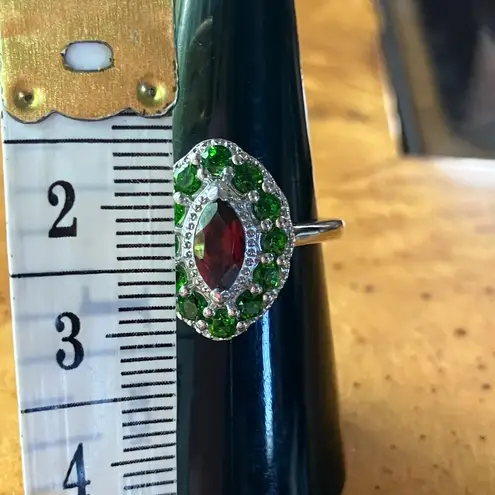 Natural Red Garnet Chrome Diopside Sterling Silver Ring Size 8