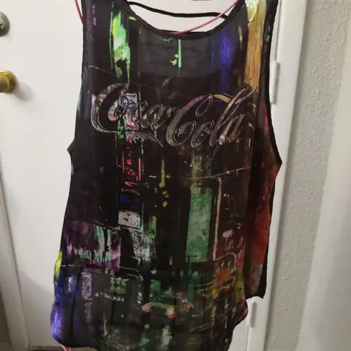 Coke Jeans Cityscape Cut Out Tank Top Black/Purple M Coca Cola ATL Collectible Black Size M