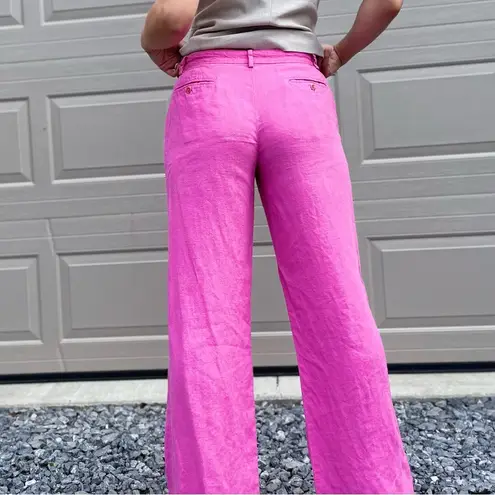 Ralph Lauren  Hot Pink Mid Rise Wide Leg 100% Linen Pants 8