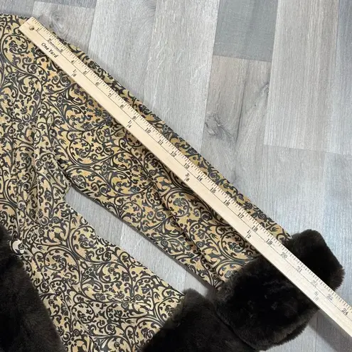 Newport News Vintage Embossed Faux Fir Trim Leather Princess Swing Coat Small