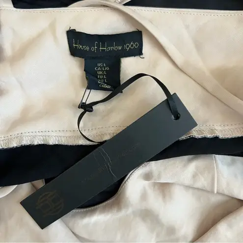 House of Harlow 1960 Women’s Two Toned Keyhole Black Cream Satin Slip Midi Dress Size L