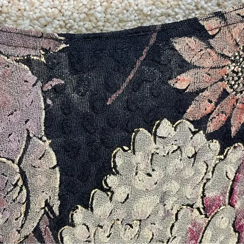 Vintage Y2K MSK Women's Black Floral top beading shoulder pads ruched v neck Size M