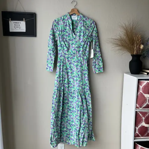 NEW Hyacinth House Tuckernuck Dress Blue Bellflower Tiered Maxi Dress Size XXS