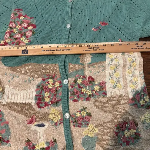 Jantzen Cardigan Sweater Women Medium Hand Embroidered Floral Bird Gran Cottage