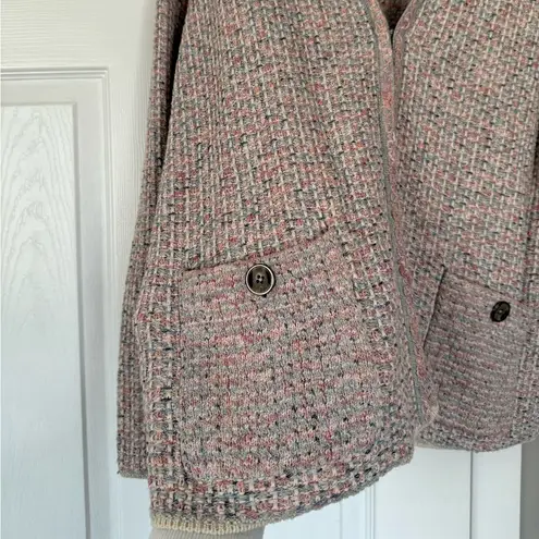 J.Jill  Tweed Knit Cardigan Sweater Jacket Pink Grey