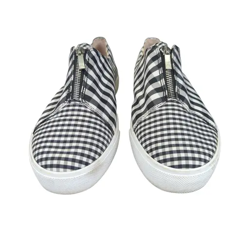 Lafayette 148 Bade Women's Sneakers Gingham Zip Up Slip On Size 10 Casual Black