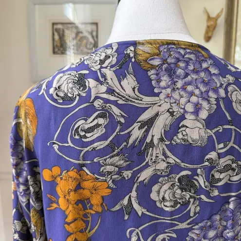 Vintage 90s Sandra Roth 100% Silk Double Breasted Blouse Floral Filagree 12 Purple