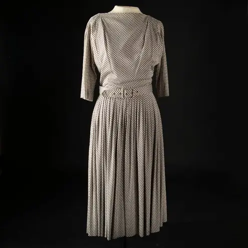 R&K ORIGINALS Vintage Short Sleeve Fit and Flare Brown and White Gingham Dress S