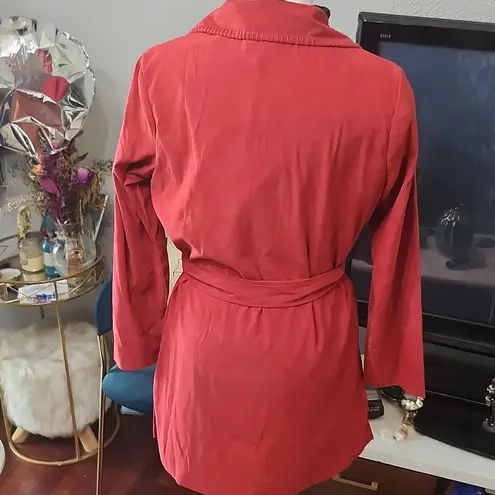 Susan Graver Spice 3/4 Trench Coat Lightweight Whipstitch Looks Like Suede Sz. S