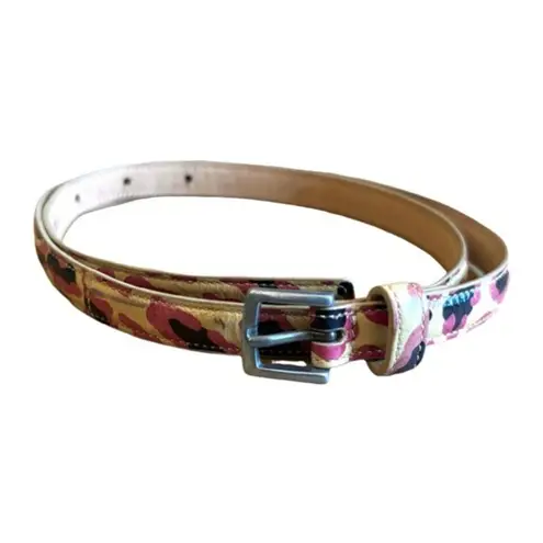 Paul Smith Belt Skinny Leopard Print Size Small Italian Leather Silver Buckle Pink