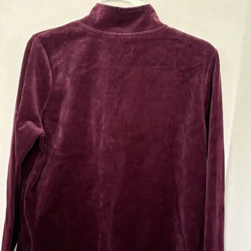 Onque Casuals Burgundy Velour Full Zip Jacket With Rhinestone Accents Women’s L Size L