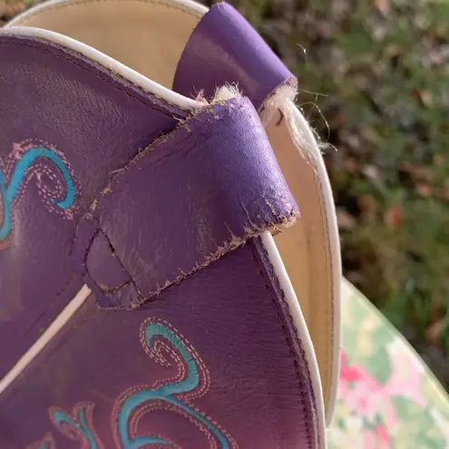 Old West  Purple, Blue and Brown Embroidered Cowboy Boots Size 5D