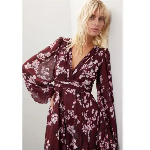 Mac Duggal Leena for Floral Chiffon Red Gown From Rent The Runway Size: XS 0