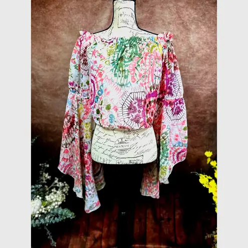 Live 4 Truth Crop Top with Exaggerated Bell Sleeves Floral Size S