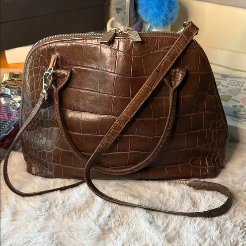 Furla Dark Brown Crocodile-Embossed Shoulder Bag