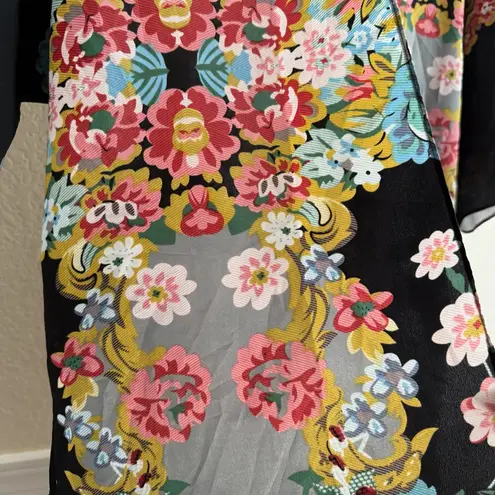 Agnes & Dora Floral Black Kimono Chic Sheer Lightweight Duster Open Front Oversized Cover Up