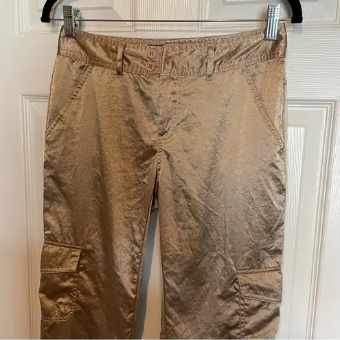 Y2K Satin Champagne Straight Leg Cargo Pants Sz 3 Gold