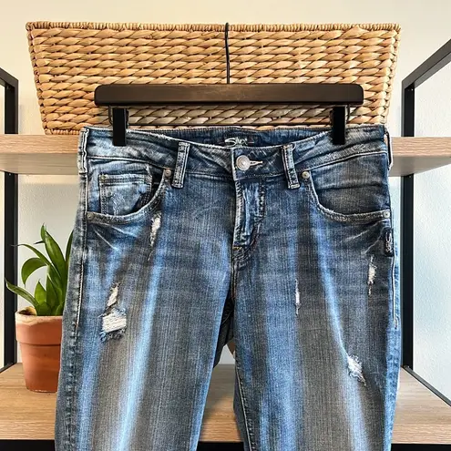 Silver Jeans Silver Sam Mid-Rise Frayed Hem Distressed Cropped Jeans, 28