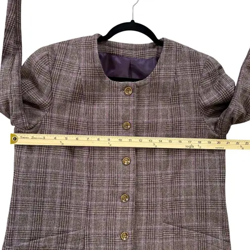 Classic Dark Academia Brown and Purple Plaid Button Down Women's Blazer Large thumbnail 9