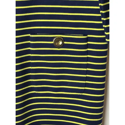 STS Sail to Sable Dress Women Blue Yellow Stripe Crewneck Shift Mini Preppy