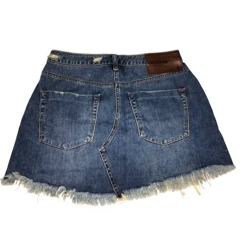 One Teaspoon  Trucker Skirt Size 26 US 4 Blue Raw Hem Frayed Mini Distressed Boho