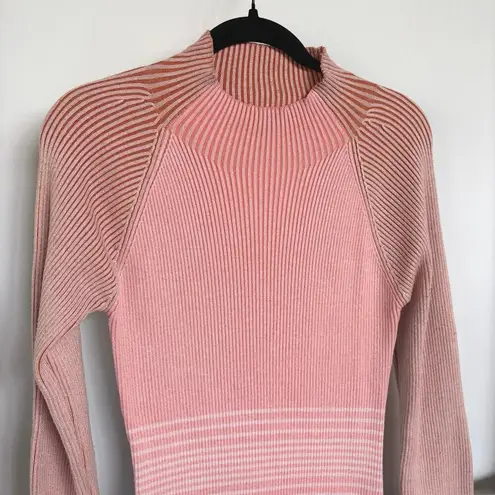 Fore Pink Ribbed Bodycon Midi Sweater Dress Stretch Sexy Mockneck Large