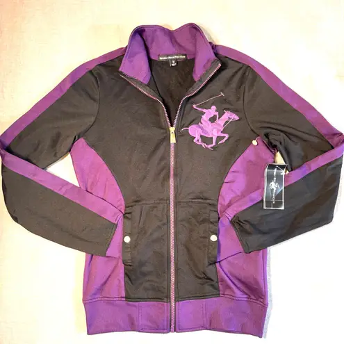 Beverly Hills Polo Club NEW Black Purple Zip Up Track Jacket Women's M Logo Y2K