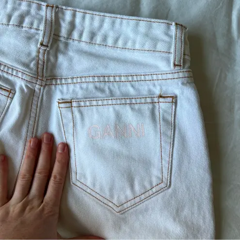 Ganni White Denim Jeans with Brown Contrast Stitching