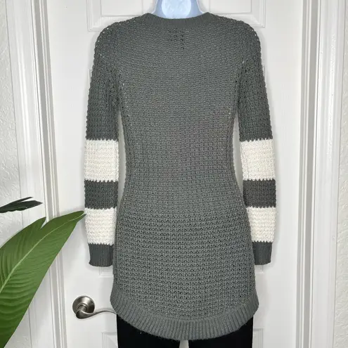 Ultra Flirt Gray and white striped waffle knit sweater