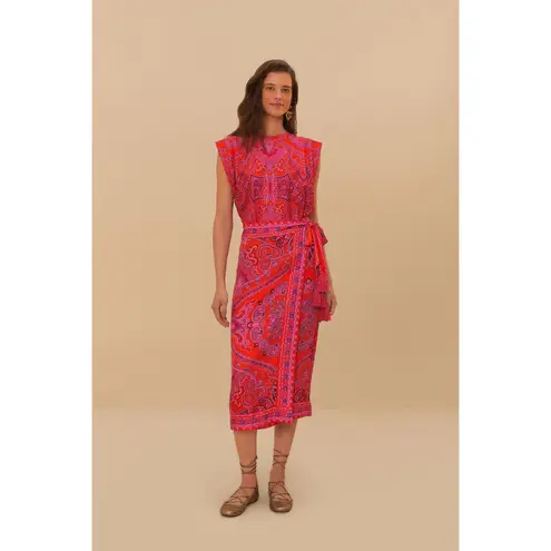 Farm Rio NWT Red Paisley Scarf Shoulder Pad Blouse Size Small