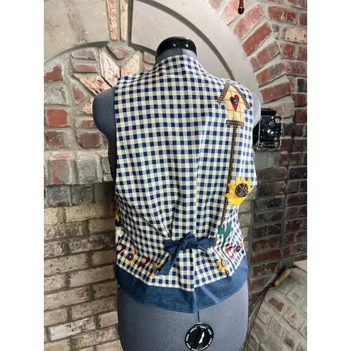 Handmade Vest quilted sunflowers birdhouse grannycore kidcore bright