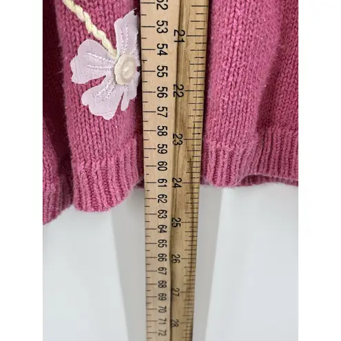 CJ Banks Cardigan Sweater Woman's 2X Plus Hand Embroidered Vintage 3D Flower Pink Size XXL