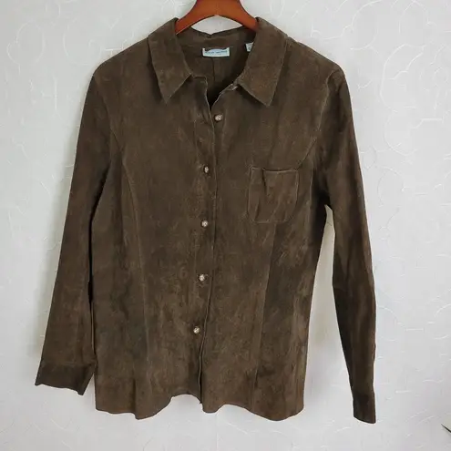 Marsh Landing Vtg  Womens Jacket Large Brown Suede Leather Button Down Shacket