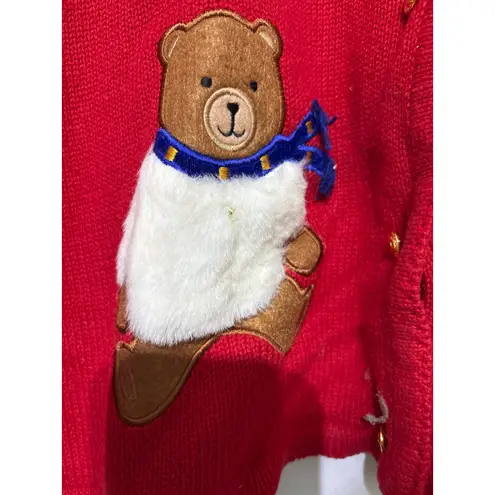 Crystal Kobe Women XL Vintage Red Snowflake Bear Button Cardigan Sweater