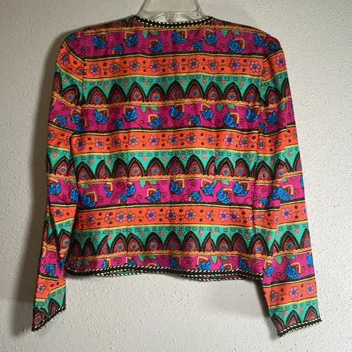Maggy London Vintage Blouses Art to Wear Multicolor Silk Blazer Blouse Top sz 4