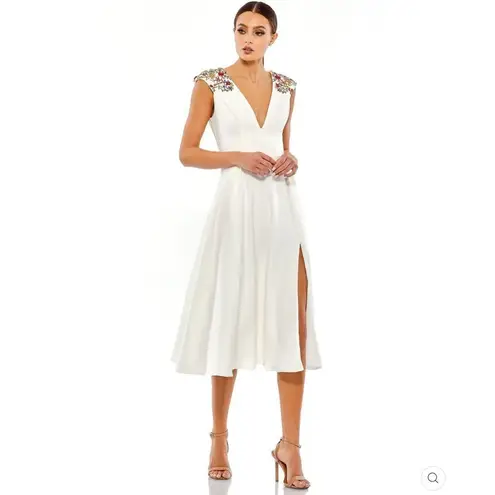 Mac Duggal NWT  70214 BEADED CAP SLEEVE A LINE MIDI DRESS - Image 3