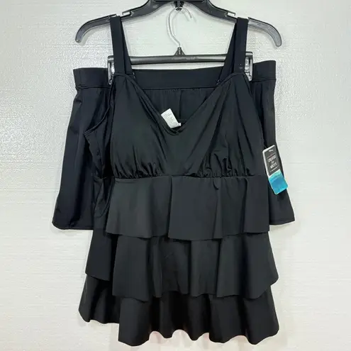 SWIM SOLUTIONS NWT Swan tier ruffled tankini top + skort bottoms 18 Black