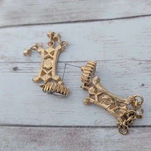 Vintage Earrings for Pierced Ears Ornate Gold Tone & Clear Gem Statement Dangle