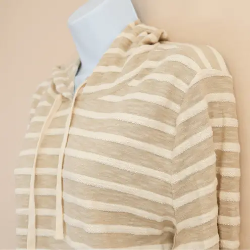 J.Crew Women's Large Beige White Striped Hoodie Long Sleeve Cotton Blend Sweater Tan