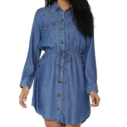 American Eagle Chambray Cotton Mini Shirt Dress Size M Blouson Coastal Cowgirl Blue Size M